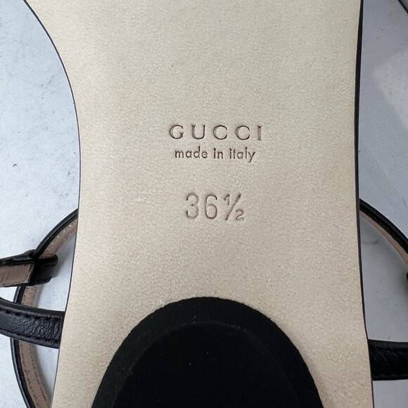 Gucci Shoes Horsebit Black Leather Flat Sandals- Size 36.5 - Picture 6 of 9